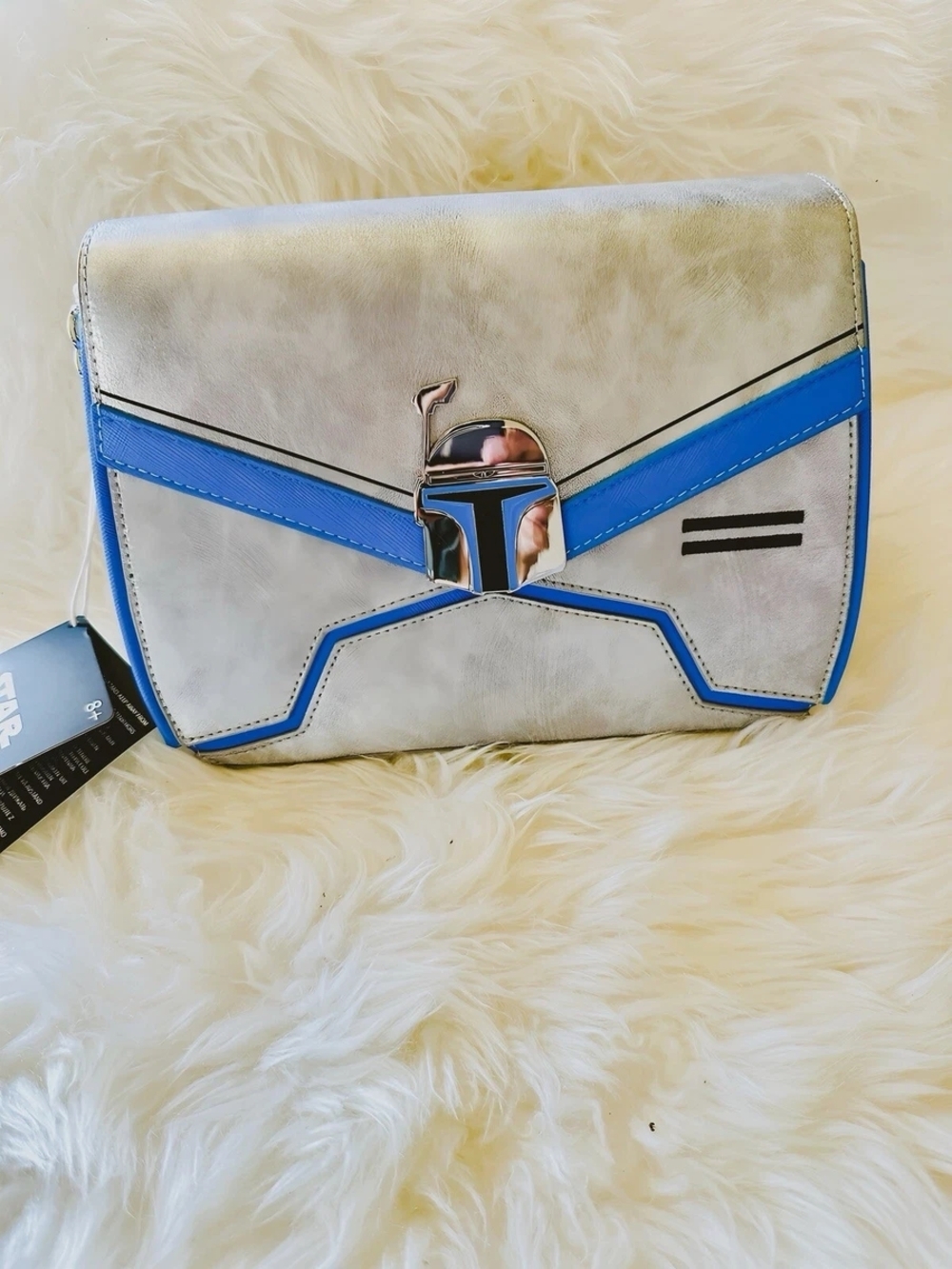 Star Wars Boba Fett Helmet Silver and Blue Crossbody Bag